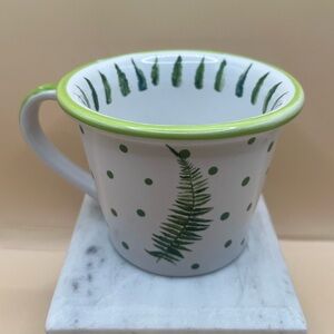 McKENZIE CHILDS "Fern Forest" w/ Green Polka Dots 2 Leaves Design Mug